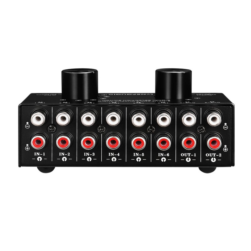 6-In-2-Out Audio Switcher Two-Way Audio Signal Selector Box Splitter Distributor with RCA Inputs & Outputs - Image 3