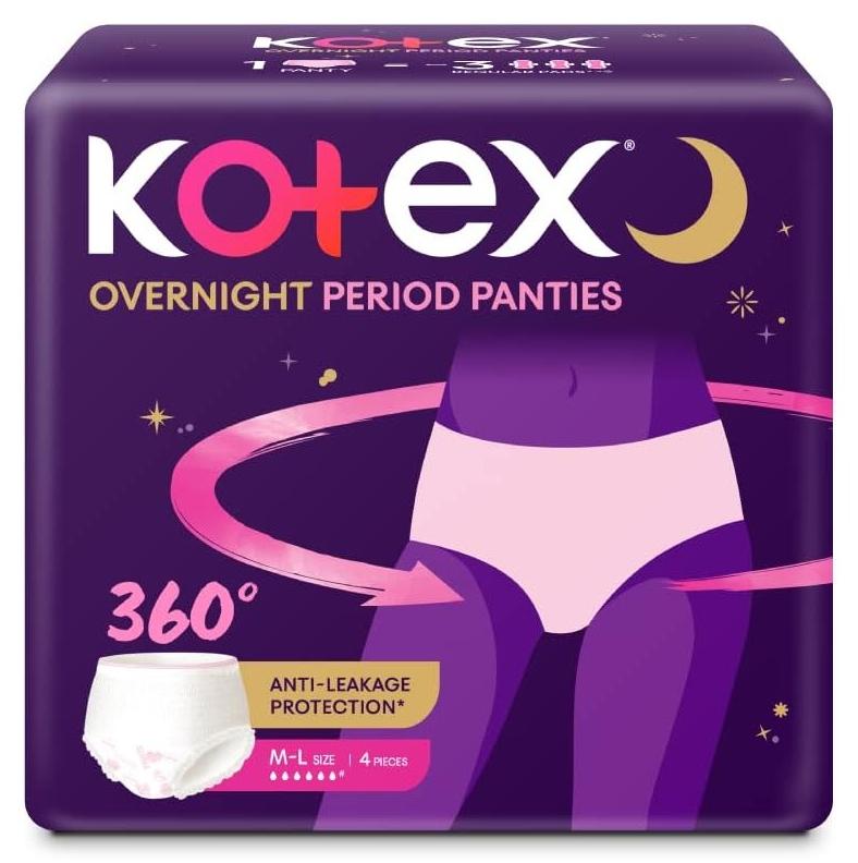 كوتكس سراويل كوتكس الداخلية خلال فترة الليل (حجم متوسط/كبير، عبوة من 4 سراويل داخلية) للحماية من فترة التدفق الثقيل | مع تصميم مضاد للتسرب 360 درجة ونسيج ناعم متجدد الهواء - Image 1