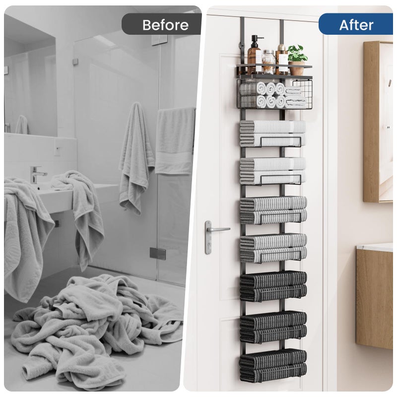 Aetyord Towel Racks for Bathroom Over The Door Towel Racks Towel Storage Organizer with Metal Shelf Basket for Bathroom Rv Camper (9-Tier Black) - Image 5