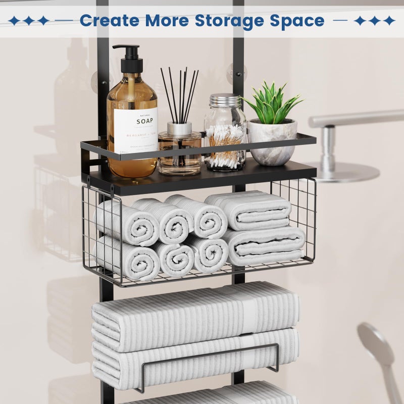 Aetyord Towel Racks for Bathroom Over The Door Towel Racks Towel Storage Organizer with Metal Shelf Basket for Bathroom Rv Camper (9-Tier Black) - Image 3