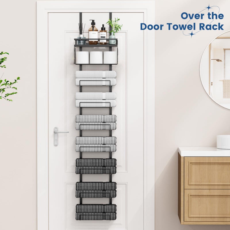 Aetyord Towel Racks for Bathroom Over The Door Towel Racks Towel Storage Organizer with Metal Shelf Basket for Bathroom Rv Camper (9-Tier Black) - Image 2