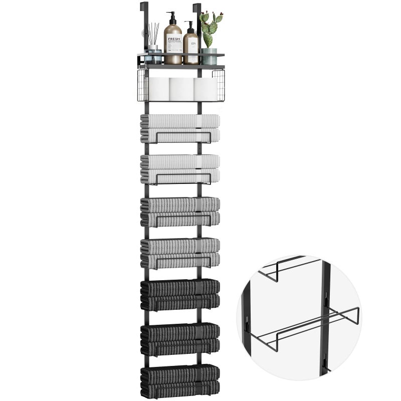 Aetyord Towel Racks for Bathroom Over The Door Towel Racks Towel Storage Organizer with Metal Shelf Basket for Bathroom Rv Camper (9-Tier Black) - Image 1