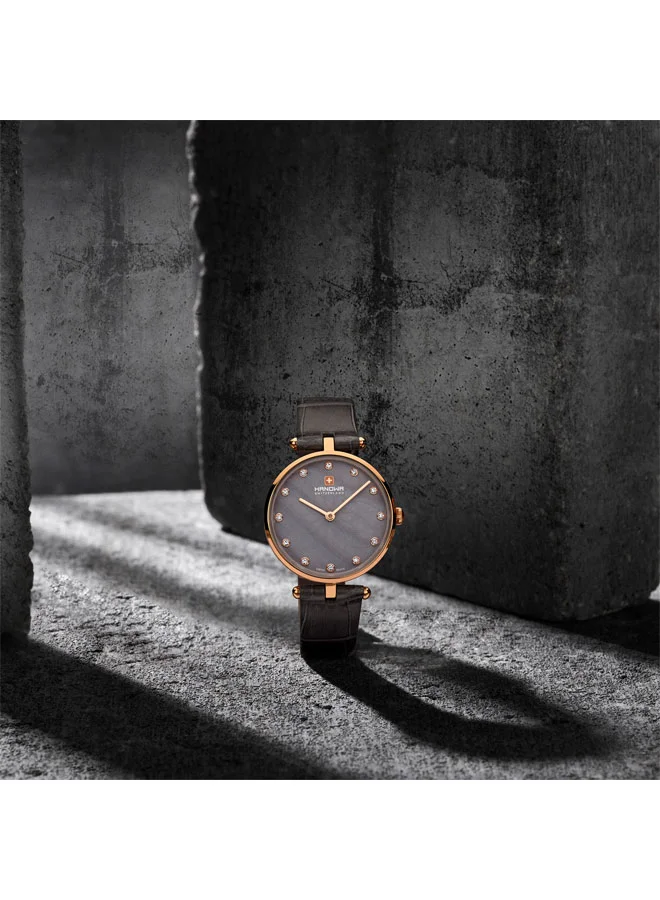 Hanowa  Maggia Grey Mother-of-pearl Dial Black Leather Strap Watch for Women 30mm for Women | Best Price UAE