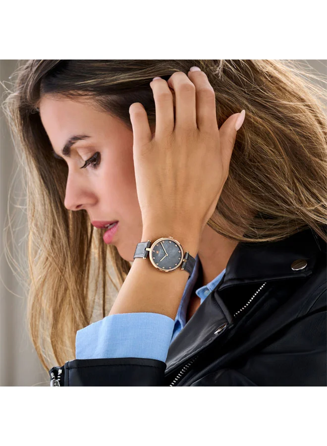 Hanowa Maggia Grey Mother-of-pearl Dial Black Leather Strap Watch for Women 30mm