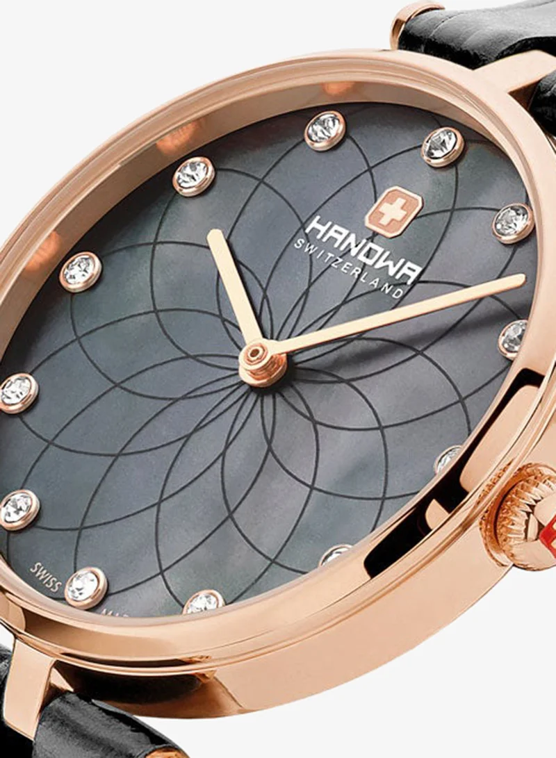 Hanowa  Maggia Grey Mother-of-pearl Dial Black Leather Strap Watch for Women 30mm for Women | Best Price UAE
