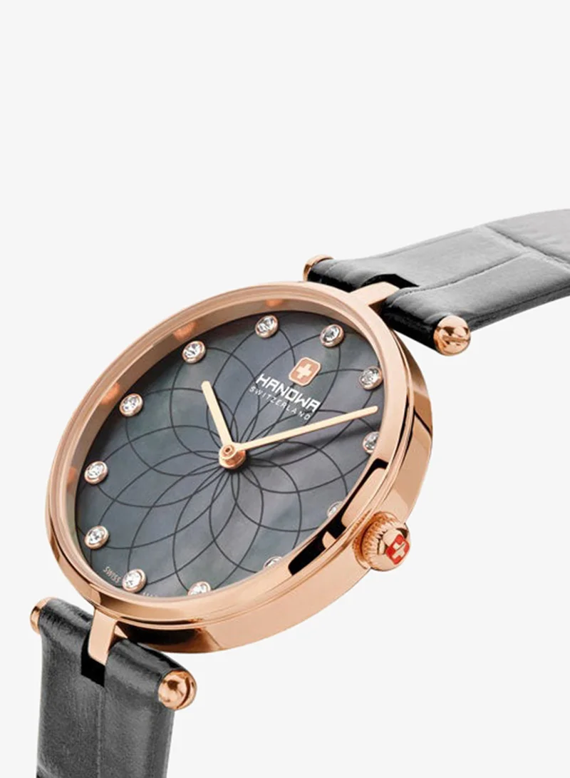 Hanowa  Maggia Grey Mother-of-pearl Dial Black Leather Strap Watch for Women 30mm for Women | Best Price UAE