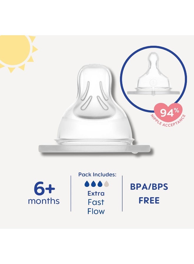 MAM زجاجة مAM بتدفق سريع إضافي مستوى 4، للأطفال من 6 أشهر فما فوق، سيليكون SkinSoft لزجاجات الأطفال، تناسب جميع زجاجات MAM، عبوة 4 - Image 2