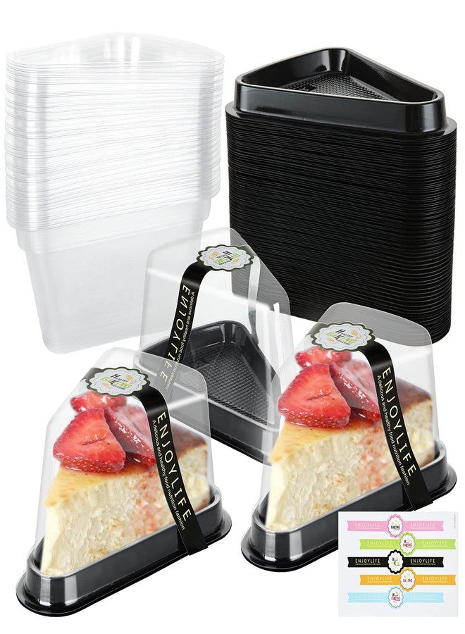 LISHINE 100 Pcs Cake Slice Containers with Lids Plastic Disposable Individual Pie Slice Containers Clear Cheesecake Containers Triangle Cake Slice Boxes for Pie Slice Cheesecake Dessert - To Go, with Stickers - Image 1