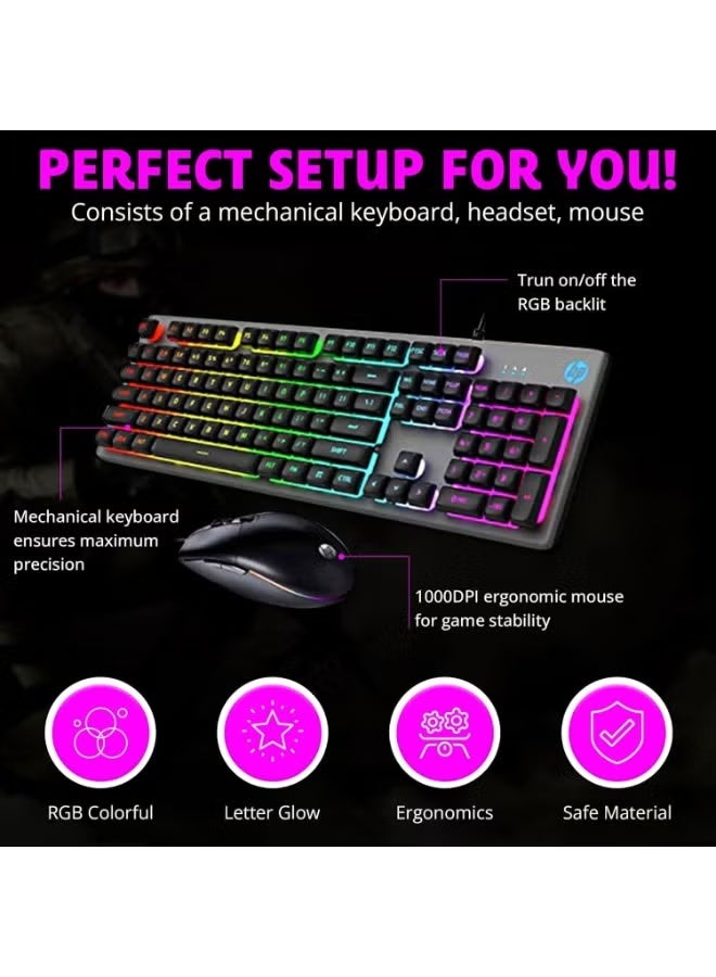 مجموعة الألعاب الاحترافية المتكاملة 4 في 1 - كيبورد وماوس سلكي بإضاءة RGB - سماعة ألعاب ستيريو وماوس باد - باقة ألعاب شاملة للكمبيوتر وPS4 وPS5 وXbox - Image 2