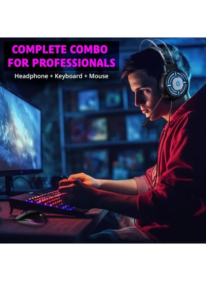 مجموعة الألعاب الاحترافية المتكاملة 4 في 1 - كيبورد وماوس سلكي بإضاءة RGB - سماعة ألعاب ستيريو وماوس باد - باقة ألعاب شاملة للكمبيوتر وPS4 وPS5 وXbox - Image 4