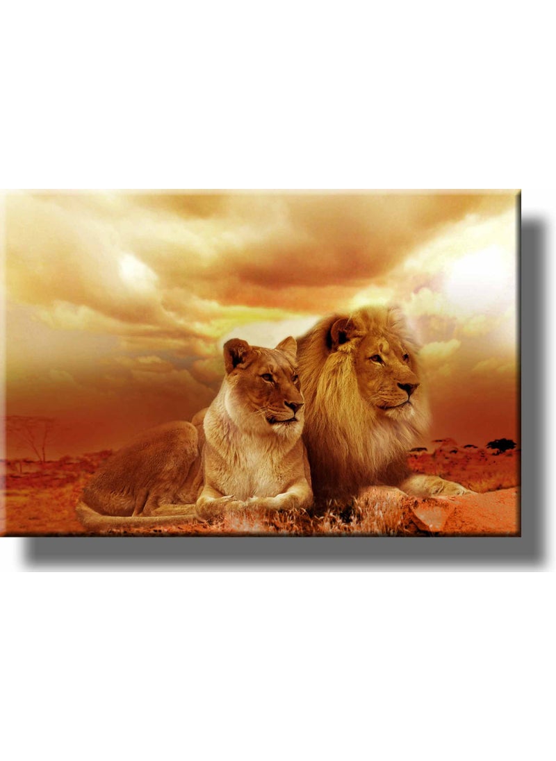 ArtWorks Decor African Lion and Lioness Picture on Stretched Canvas Wall Art Dcor Framed Ready to Hang 