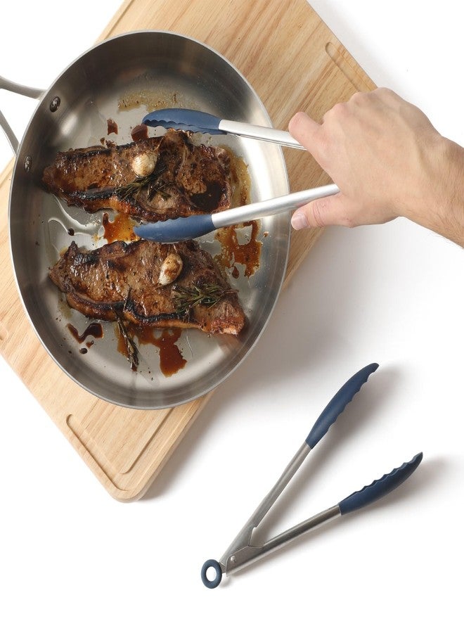 Calphalon Edge 2 Piece Stainless Steel Kitchen Tongs Set W/Silicone Heads - Navy Blue - Image 4