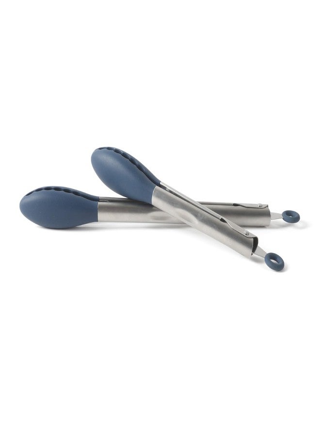 Calphalon Edge 2 Piece Stainless Steel Kitchen Tongs Set W/Silicone Heads - Navy Blue - Image 1
