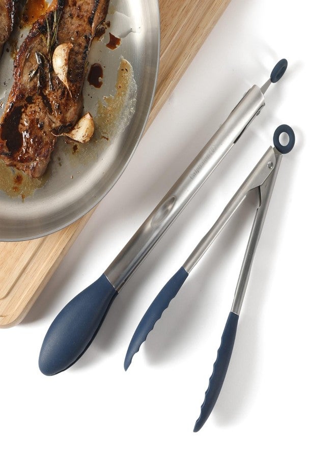 Calphalon Edge 2 Piece Stainless Steel Kitchen Tongs Set W/Silicone Heads - Navy Blue - Image 3