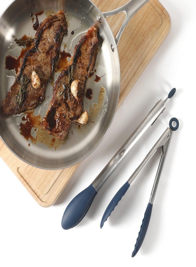 Calphalon Edge 2 Piece Stainless Steel Kitchen Tongs Set W/Silicone Heads - Navy Blue - Image 2