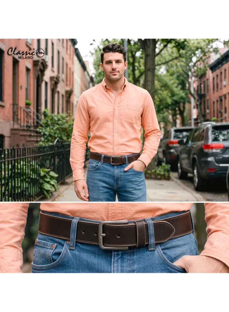 Classic Milano Classic Milano Genuine Leather Belt for Men - Semi-Casual & Party Wear Belt for Jeans, Casual Outfits, and Gifts - Black, Brown & Tan Men’s Belt