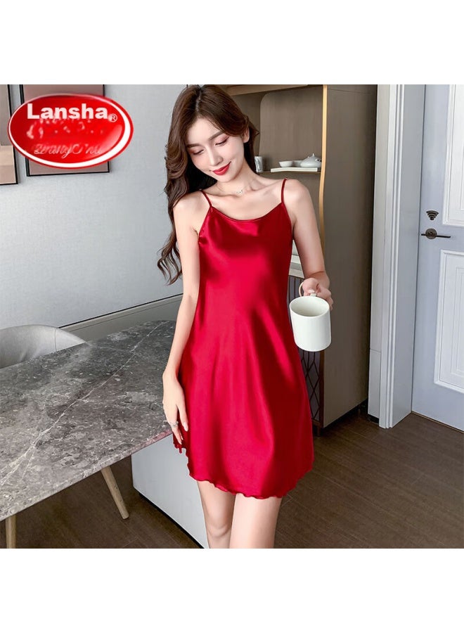 LANG SHA Langsha Sleepwear, Women's Nightgown, Faux Silk Pajamas, Spring And Summer High-end Ladies' Loungewear - Image 1