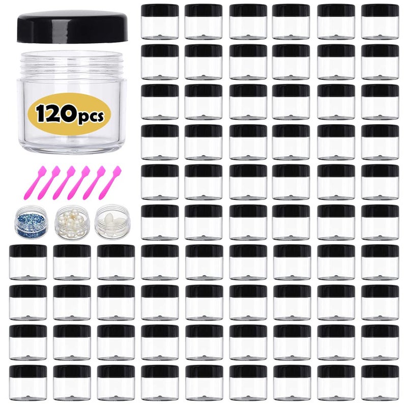 AMORIX 20 ml Containers Bulk 0.7 oz Round Pot Jars 120PCS Sample Containers Lip Scrub Containers Mini Plastic Cosmetic Containers with Lid for Lip Scrub, Body Butters, Cream, Slime, Craft Storage