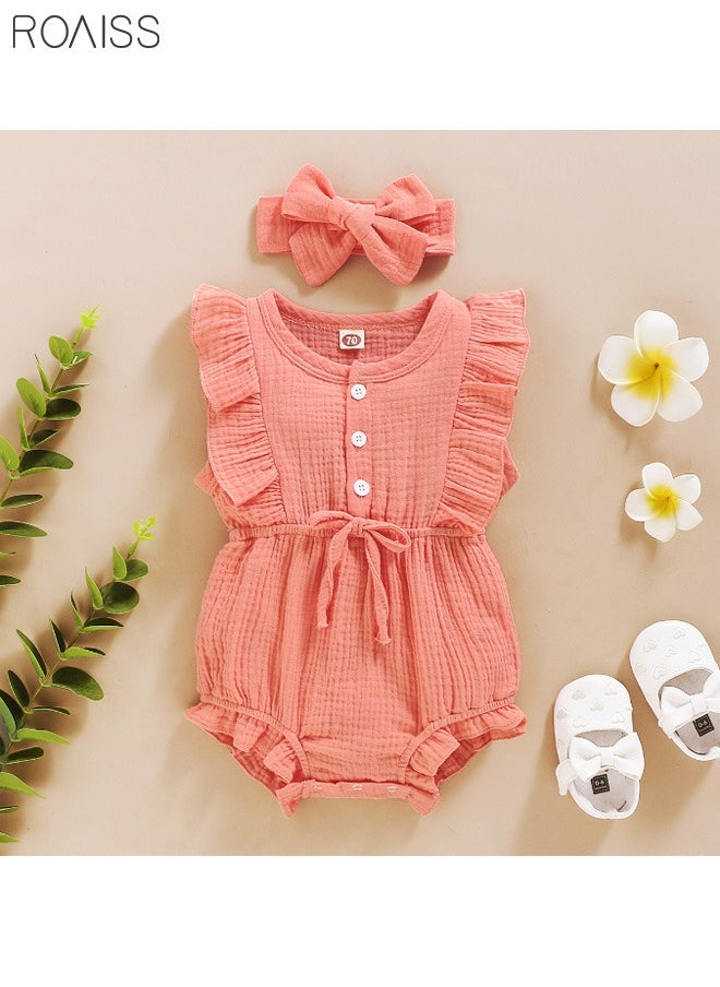 roaiss 2 Piece Newborn Ear Edging Jumpsuit Cotton on Opening and Closing Design Crotch Snap Design Facilitates Diaper Replacement  - Image 1