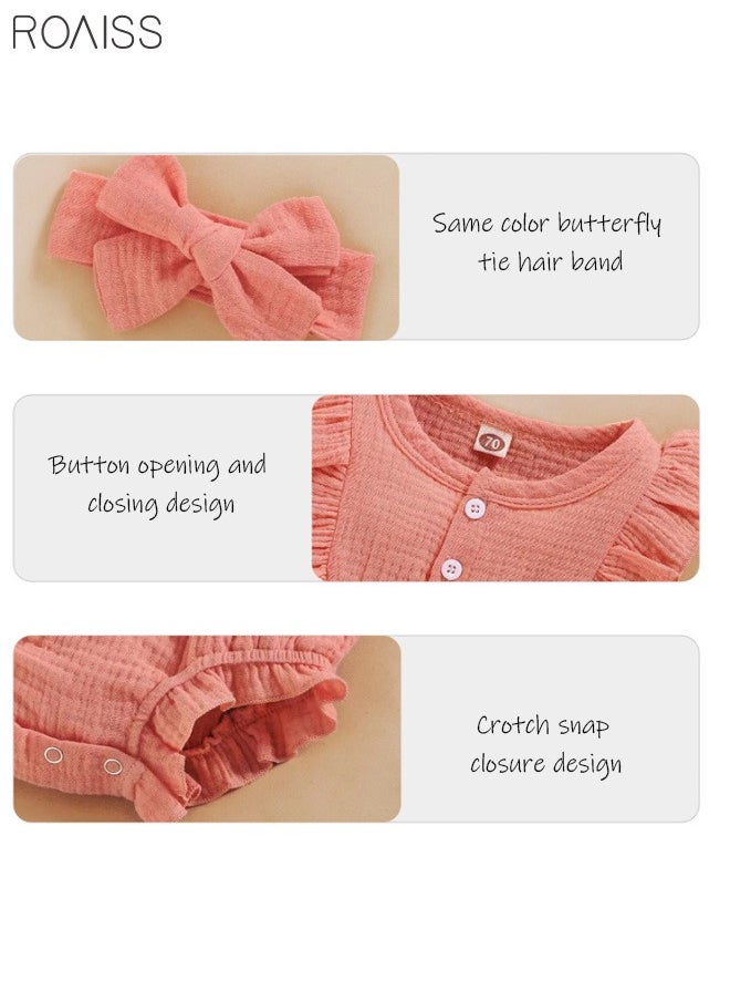 roaiss 2 Piece Newborn Ear Edging Jumpsuit Cotton on Opening and Closing Design Crotch Snap Design Facilitates Diaper Replacement  - Image 4