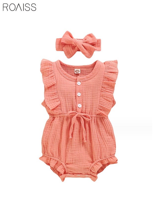 roaiss 2 Piece Newborn Ear Edging Jumpsuit Cotton on Opening and Closing Design Crotch Snap Design Facilitates Diaper Replacement  - Image 3