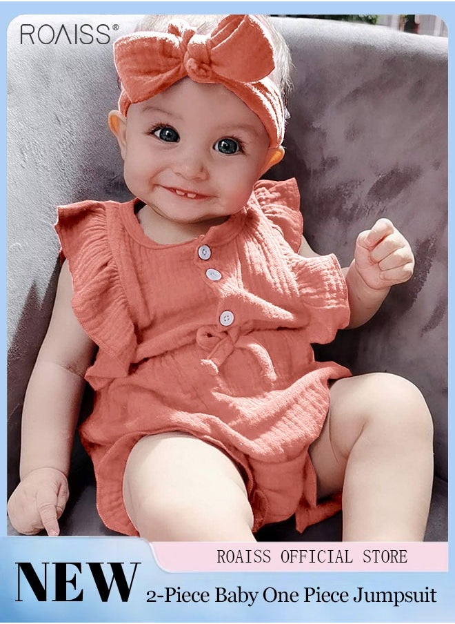 roaiss 2 Piece Newborn Ear Edging Jumpsuit Cotton on Opening and Closing Design Crotch Snap Design Facilitates Diaper Replacement  - Image 2
