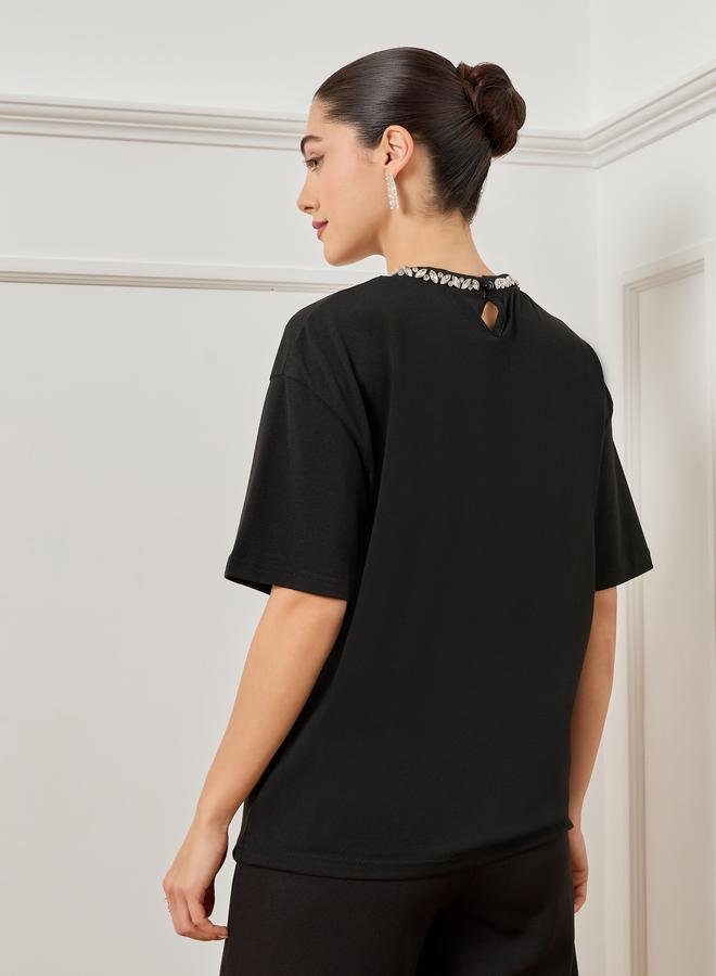 Styli Women Black Embellished Oversized T-Shirt - Image 4