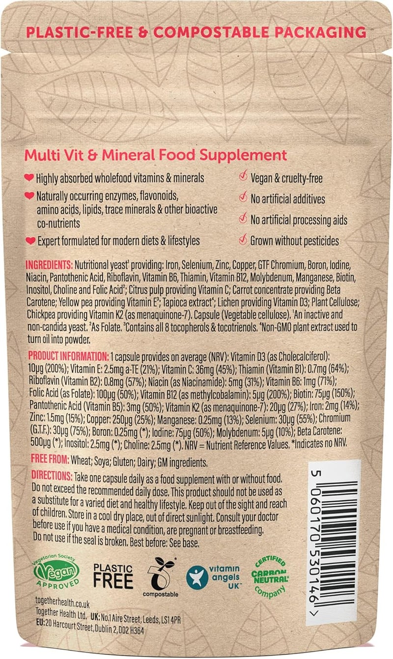 Together Multi VIT Mineral Together Health Everyday Nutrient TopUp 24 Whole Food PlantBased Nutrients Vegan Friendly Made in The UK Pack of 390 Vegecaps - Image 2