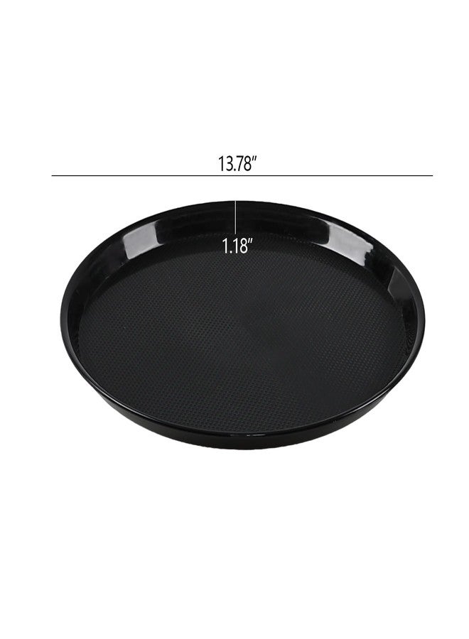 Tyminin 4 Pieces Black Round Restaurant Serving Tray, Plastic Non Slip Surface Food Meals Server Tray with Raised Edges for Home, Kitchen, Restaurant, Cafeteria, Bar (13.8") - Image 2