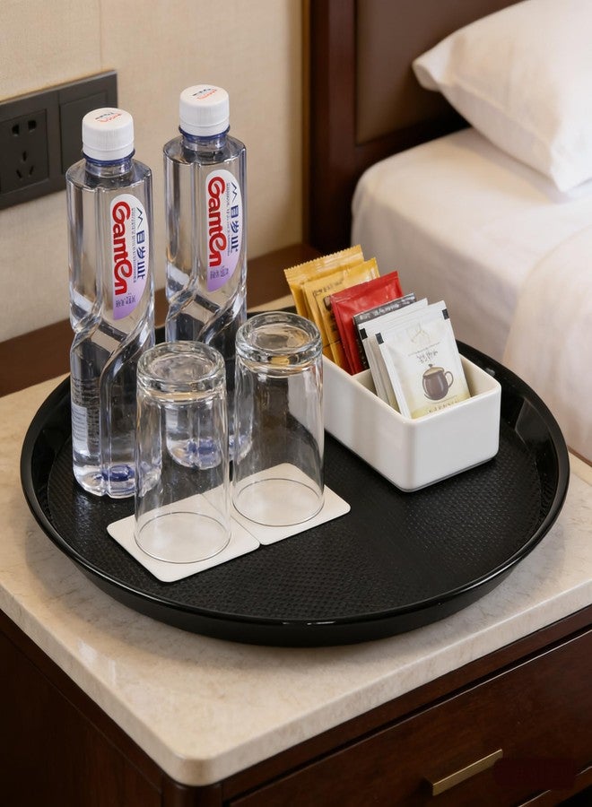 Tyminin 4 Pieces Black Round Restaurant Serving Tray, Plastic Non Slip Surface Food Meals Server Tray with Raised Edges for Home, Kitchen, Restaurant, Cafeteria, Bar (13.8") - Image 5