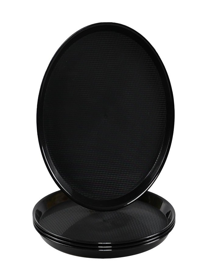 Tyminin 4 Pieces Black Round Restaurant Serving Tray, Plastic Non Slip Surface Food Meals Server Tray with Raised Edges for Home, Kitchen, Restaurant, Cafeteria, Bar (13.8") - Image 1