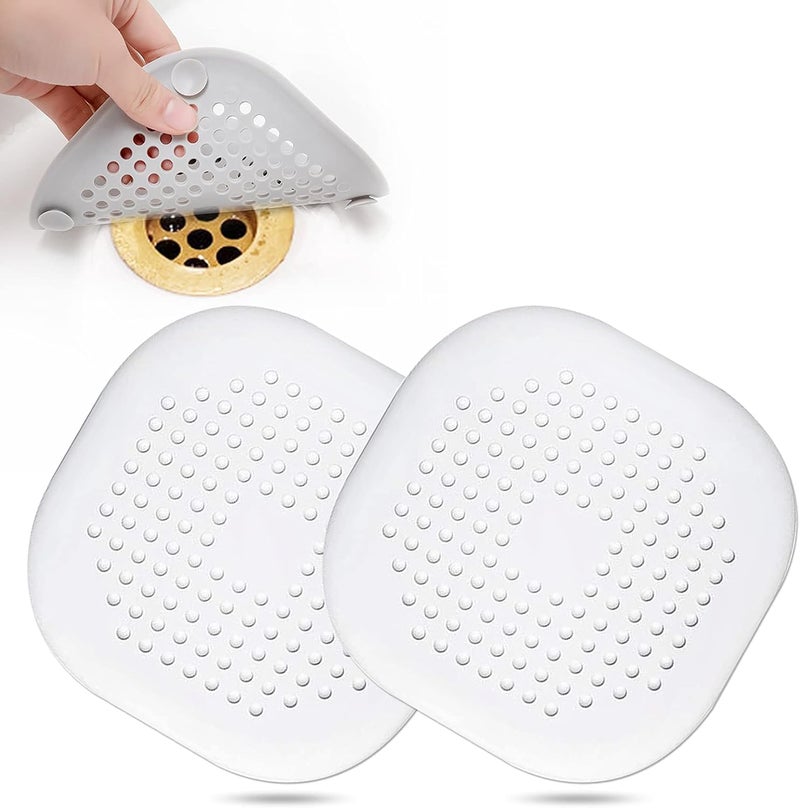 Bovinde Hair Drain Catcher,Square Drain Cover for Shower Silicone Hair Stopper with Suction Cup,Easy to Install Suit for Bathroom,Bathtub,Kitchen 2 Pack (White) - Image 1