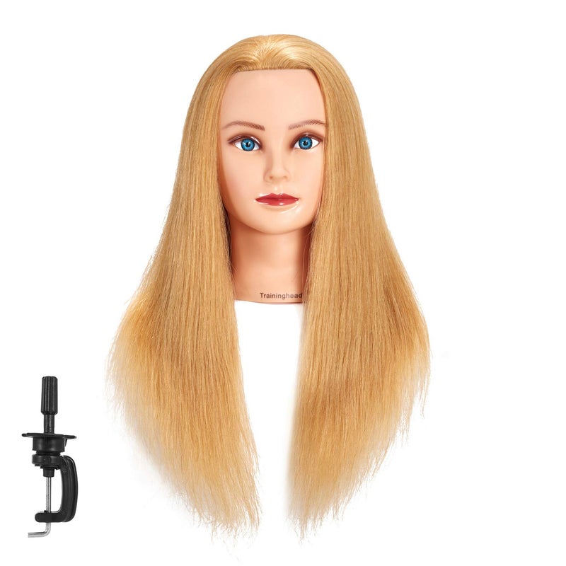 2426 100 Human Hair Mannequin Training Head Cosmetology Manikin Doll With Free Clamp Blonde Hair