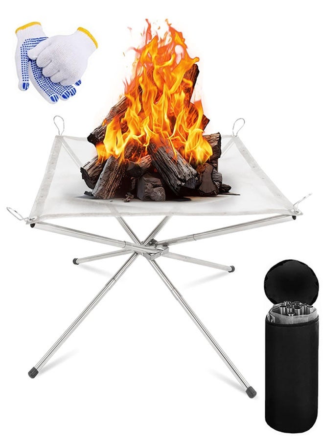 Portable Outdoor Fire Pit, 22 inch Foldable Stainless Steel Mesh Fire Pit Fireplace BBQ Fire Bowl for Patio Backyard Garden Camping Picnics Bonfire - with Heat Resistant Gloves & Carrying Bag - Image 1