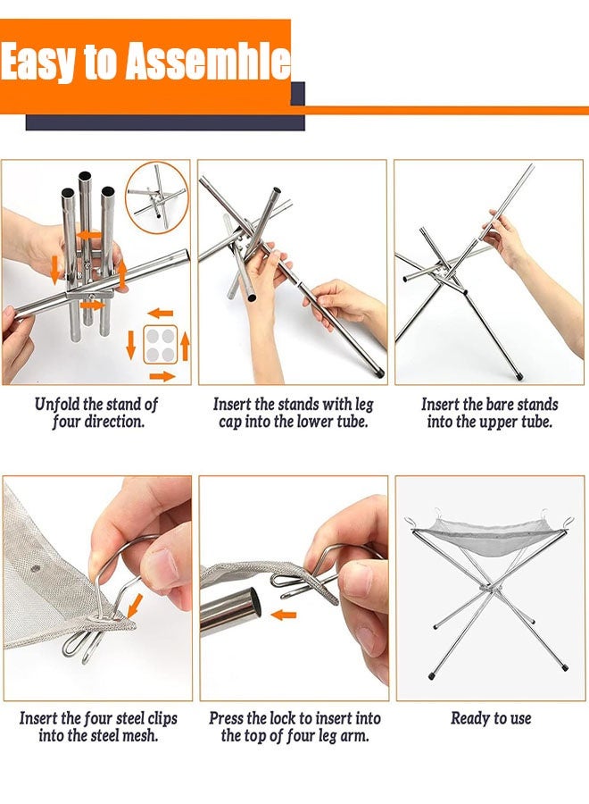 Portable Outdoor Fire Pit, 22 inch Foldable Stainless Steel Mesh Fire Pit Fireplace BBQ Fire Bowl for Patio Backyard Garden Camping Picnics Bonfire - with Heat Resistant Gloves & Carrying Bag - Image 3