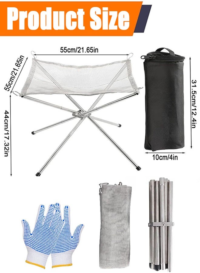Portable Outdoor Fire Pit, 22 inch Foldable Stainless Steel Mesh Fire Pit Fireplace BBQ Fire Bowl for Patio Backyard Garden Camping Picnics Bonfire - with Heat Resistant Gloves & Carrying Bag - Image 4