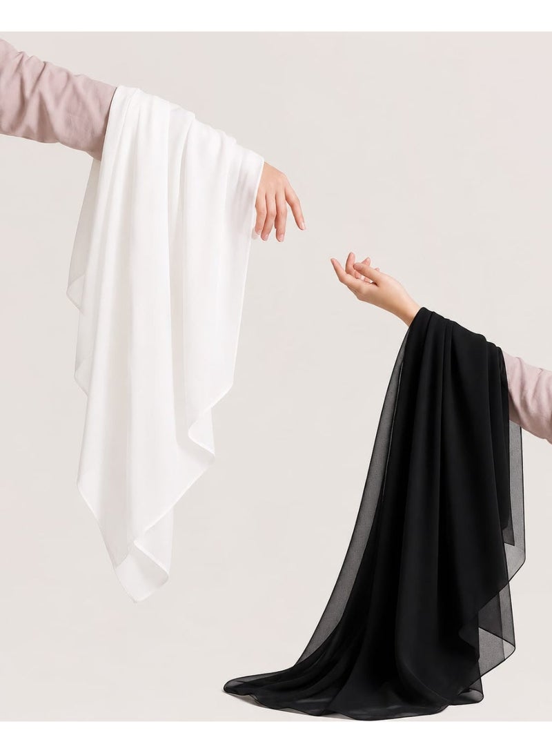 طقم طرح كريب شيفون نسائي – 2 قطعة (أبيض + أسود) – ناعمة وخفيفة للاستخدام اليومي - Image 1