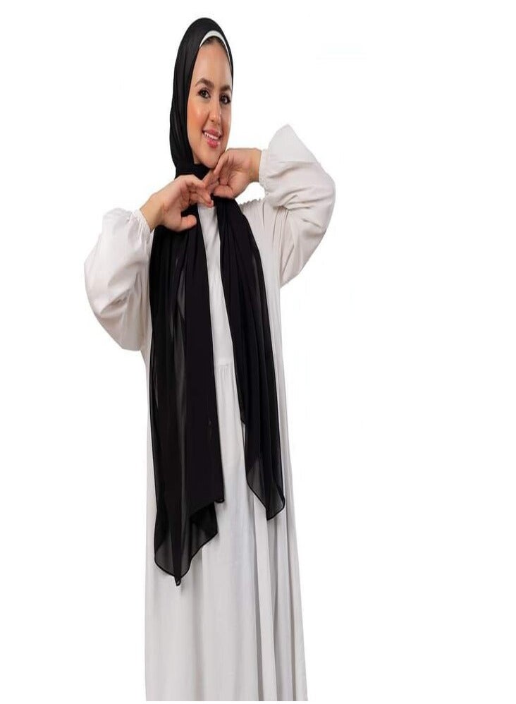 طقم طرح كريب شيفون نسائي – 2 قطعة (أبيض + أسود) – ناعمة وخفيفة للاستخدام اليومي - Image 4