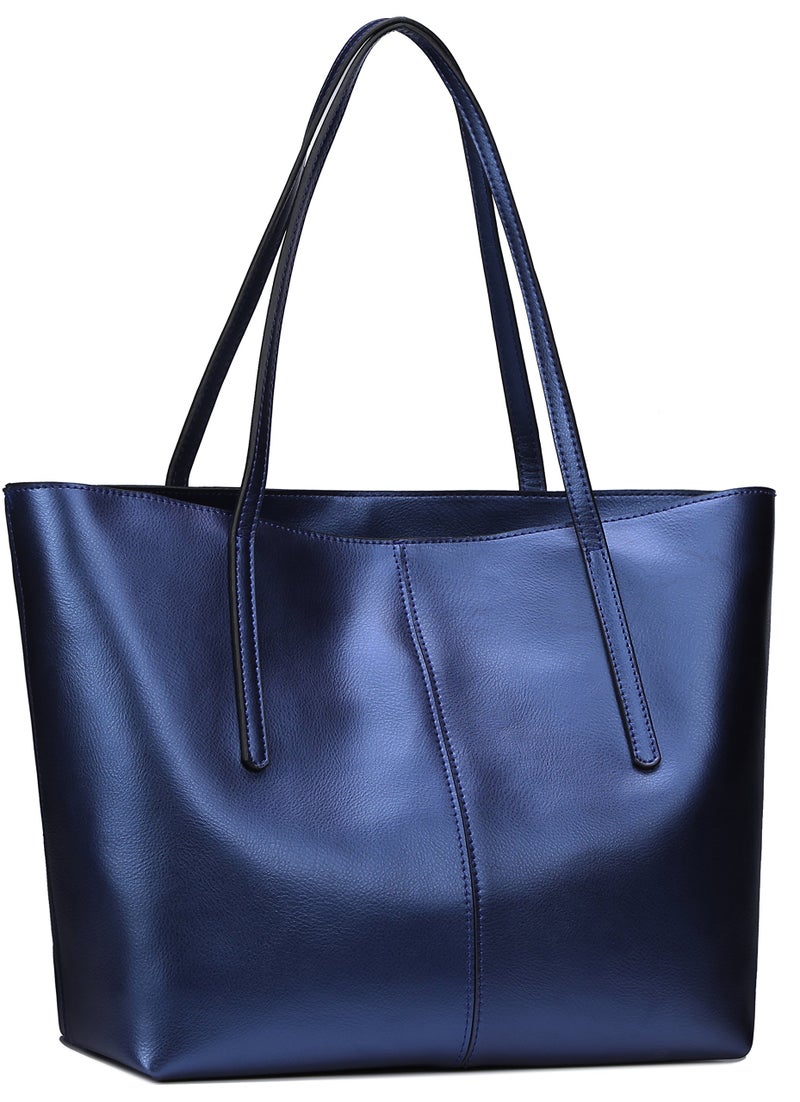 Covelin Women's Handbag Genuine Leather Tote Shoulder Bags Soft Hot Blue - Image 3