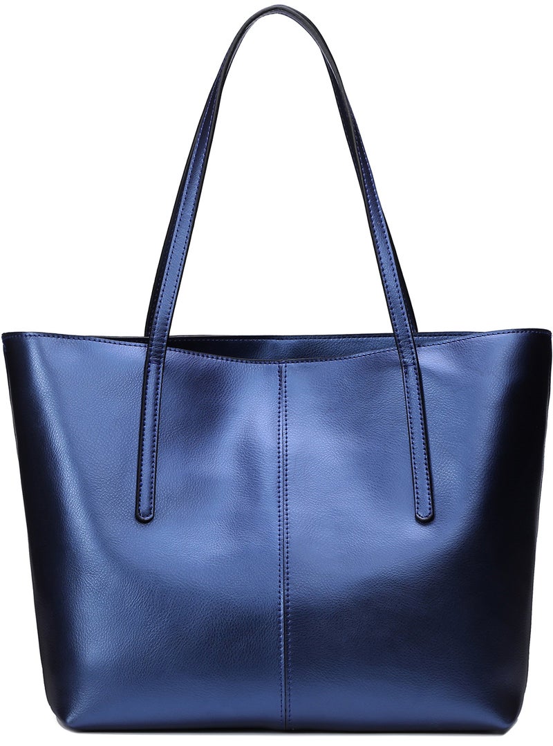 Covelin Women's Handbag Genuine Leather Tote Shoulder Bags Soft Hot Blue - Image 1