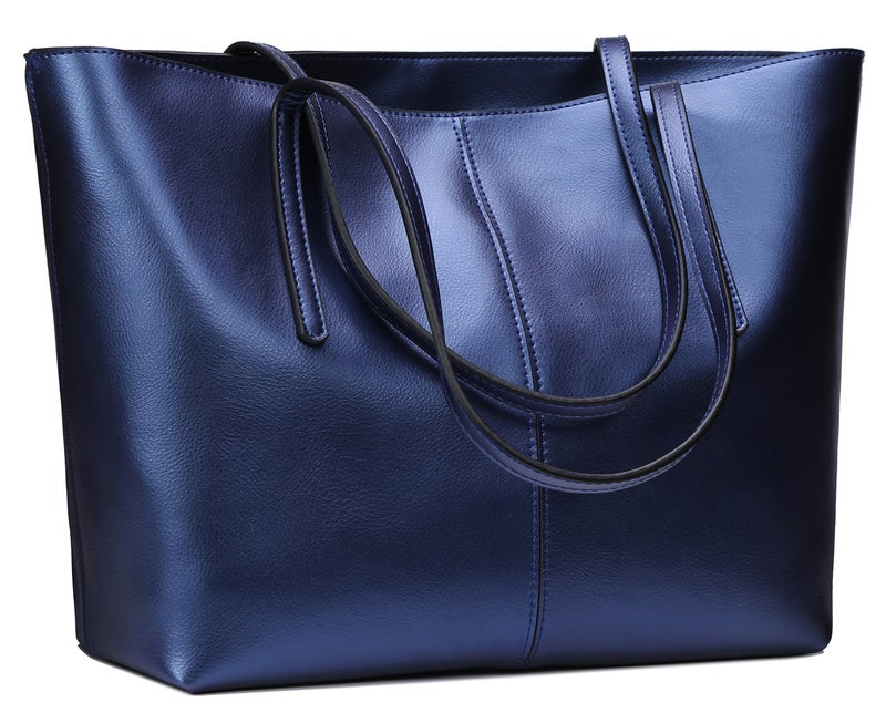 Covelin Women's Handbag Genuine Leather Tote Shoulder Bags Soft Hot Blue - Image 2