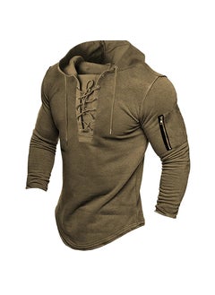 Generic Mens Casual Sports Hoodie Solid Color Spring Autumn DL24 Dark brown 