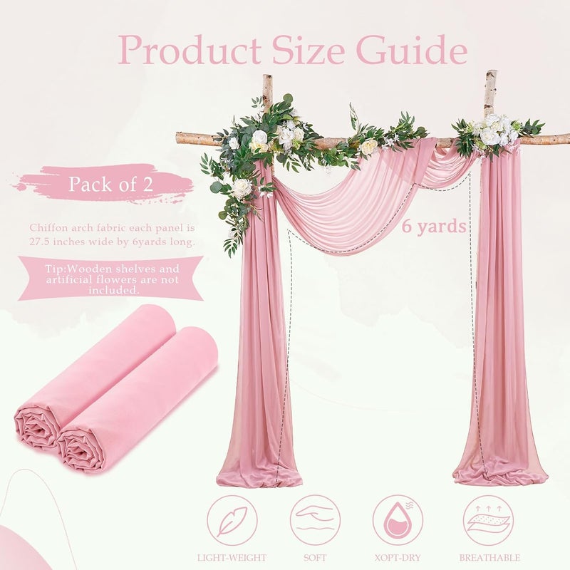 SoarDream Dusty Rose Wedding Drapes 2 Panels 6 Yards Sheer Backdrop Curtains for Bridal Shower Wedding Arches for Ceremony Decorations - Image 3