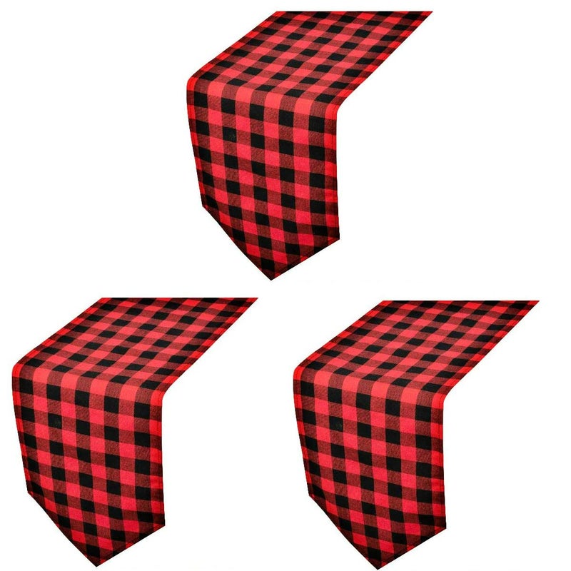 FIGEPO 3 Pack 12x108 Buffalo Check Table Runners Red and Black Plaid Table Runner for Christmas Dinner Lumberjack Party Outdoor or Indoor Gatherings Table Home Decorations 12x108