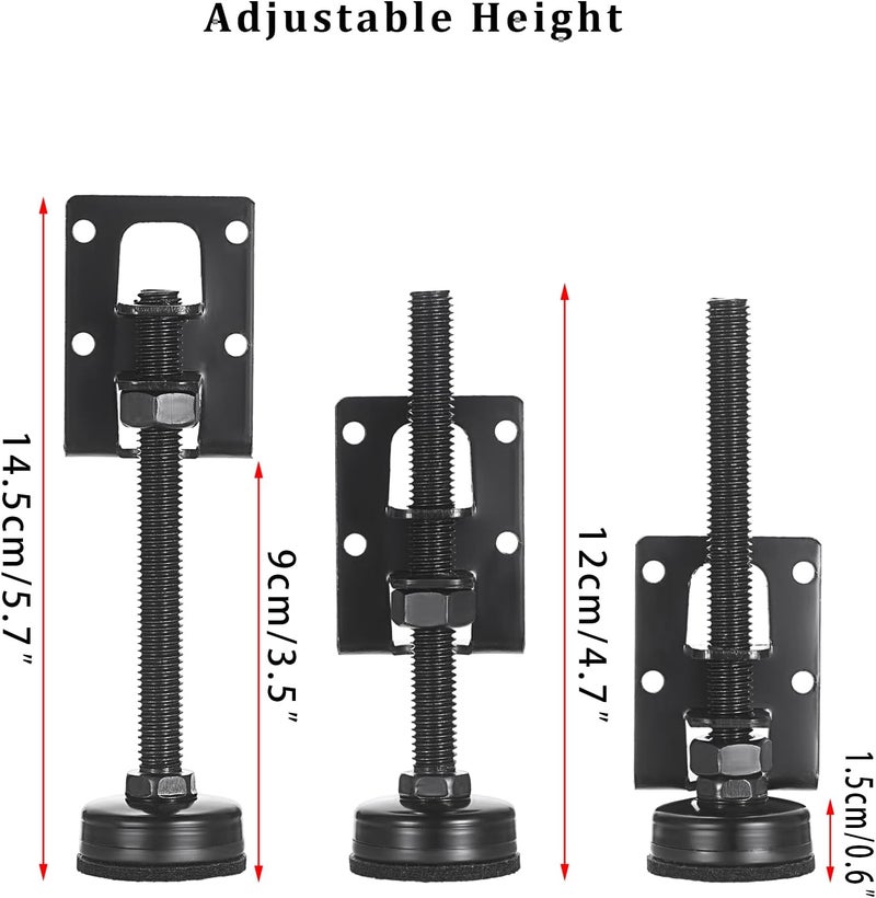 OwnMy 4 Packs Adjustable Furniture Leveling Feets L Shaped Furniture Levelers Legs, Heavy Duty Furniture Mounting Brackets Metal Furniture Leveling Feet for Workbench Cabinet Wardrobe, 4.7" H, Black - Image 2