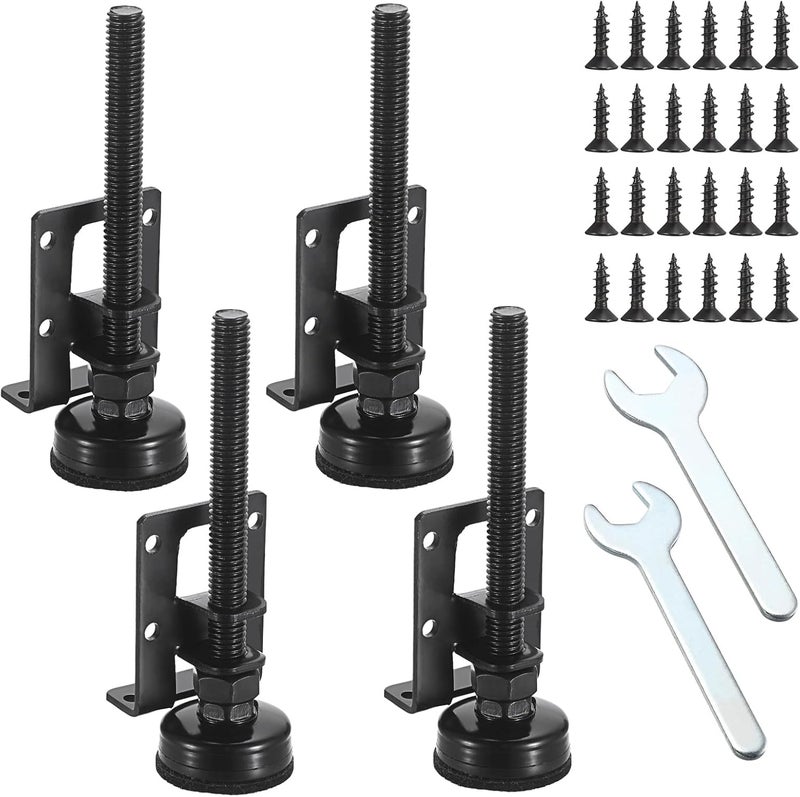 OwnMy 4 Packs Adjustable Furniture Leveling Feets L Shaped Furniture Levelers Legs, Heavy Duty Furniture Mounting Brackets Metal Furniture Leveling Feet for Workbench Cabinet Wardrobe, 4.7" H, Black - Image 1