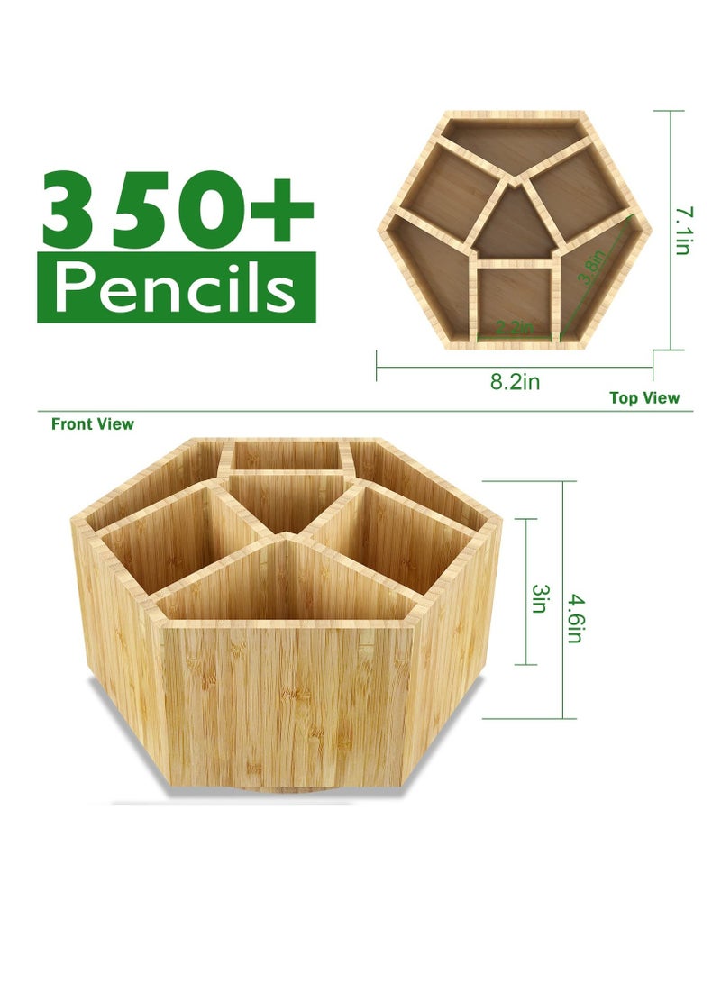 Excefore Bamboo Art Supply Organizer, Back to School Supplies, Hold 350+ Pencils, Rotating School Supplies Holder for Pen, Colored Pencil, Art Brushes, Desktop Storage Caddy for Classroom & Art Studio  - Image 2