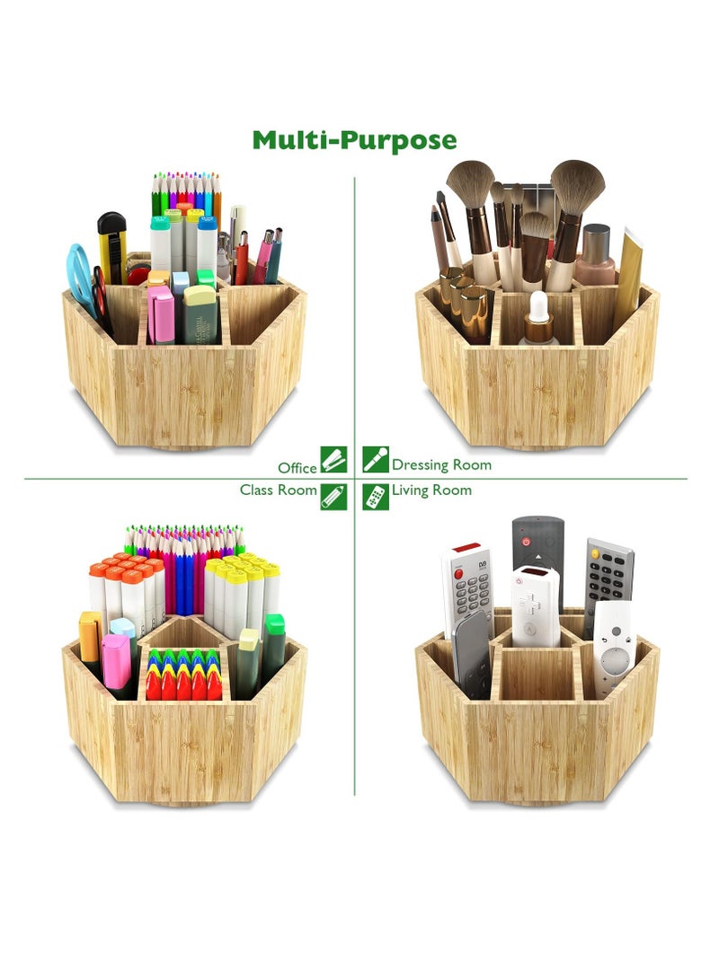 Excefore Bamboo Art Supply Organizer, Back to School Supplies, Hold 350+ Pencils, Rotating School Supplies Holder for Pen, Colored Pencil, Art Brushes, Desktop Storage Caddy for Classroom & Art Studio  - Image 4