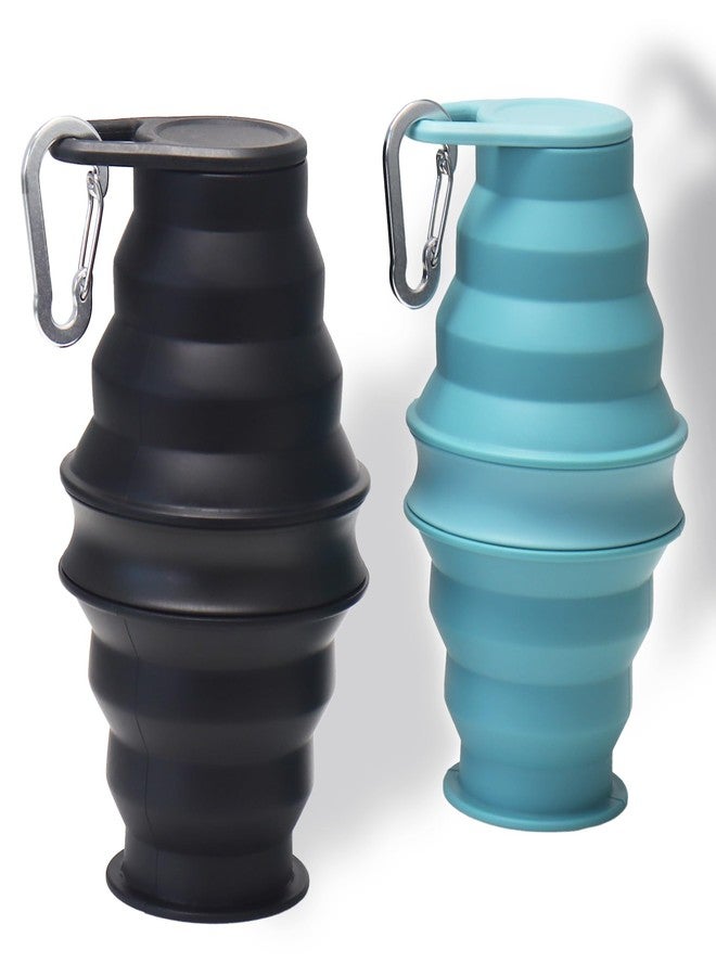 BB Hapeayou Collapsible Water Bottles 2pcs for Traveling Silicone Foldable Sport Bottle Portable for Outdoor Hiking/Camping (Black+Blue) - Image 1