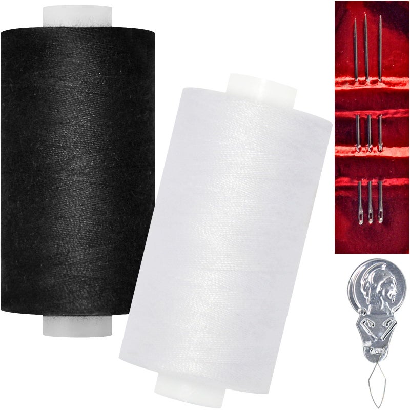 QCZKB All Purpose Sewing Thread2 Spools of Hand Polyester Sewing Thread with 3needles 1 Needle Threader for Sewing Machine for Hand and Machine SewingWhite and Black 2 spools - Image 3